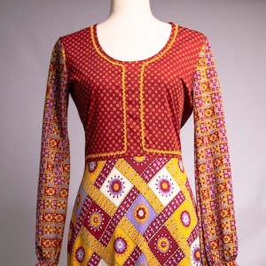 Vintage 70s Floral Geometric Maxi Dress: Prairie Style