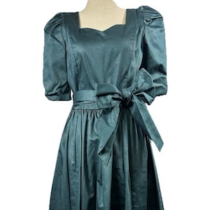 Vintage 80s Laura Ashley Teal Floral Ball Gown Dress Prairie Wedding Size 12
