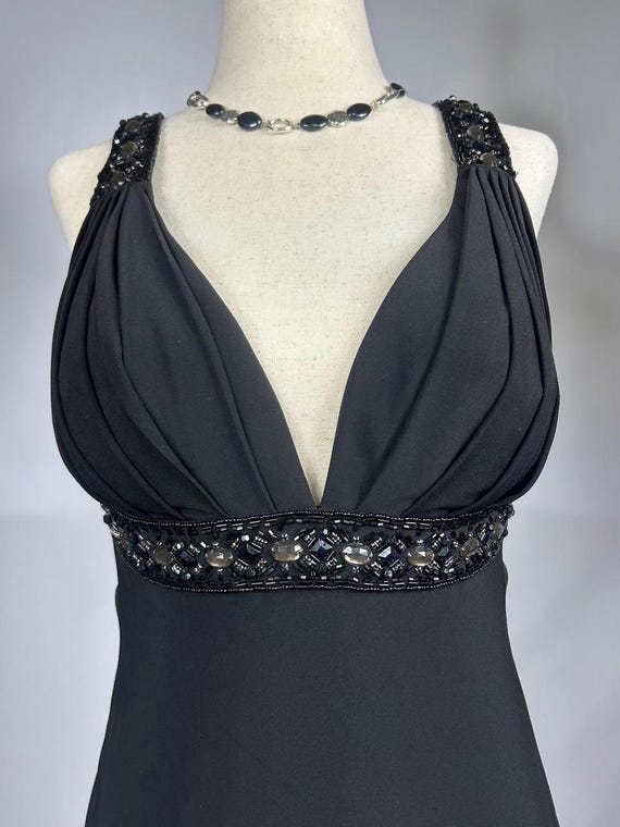 black beaded corset dress Black Rhinestone Strapless Slit Maxi Dress