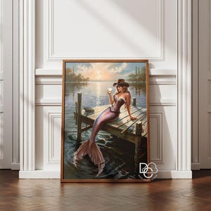 Meerjungfrau Kunstdruck Küsten Cowgirl Meerjungfrau Wand Kunst Fischer Ästhetische Nautik Küsten Dekor Badezimmer Druck stimmungsvolle Wand Kunst Bar Kunstdruck