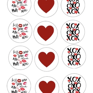 San Valentino XOXO / Immagini commestibili pretagliate / Diverse dimensioni per: cupcake, cake pops, RKT, Oreo, mele, fragole, biscotti