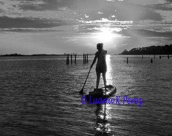 Beach Surf Boarding Black and White