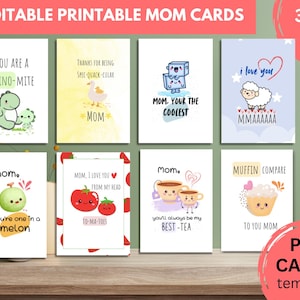 Pacote com 8 PDFs editáveis e prontos para imprimir | Cartões de felicitações para mamães | PDF + modelo do Canva | Engraçado, fofo e personalizável | Download instantâneo