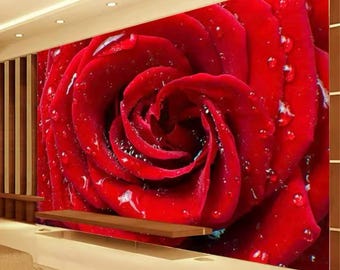 Red Roses Wall Mural, Roses Wall Mural, Flowers Wallpaper, Floral Wall Mural, Peel and Stick Wallpaper, Home Decor, Wall Art, Photo Mural