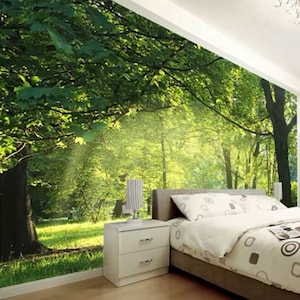 Forest Wallpaper, Forest Wall Mural, Trees Wallpaper, Landscape Wallpaper, Peel and Stick Wallpaper, Home Decor, Wall Art, Photo Mural,