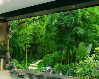 Papel de parede de floresta, mural de parede de floresta, papel de parede de árvores, papel de parede de paisagem, papel de parede removível e adesivo, decoração para casa, arte de parede, mural de fotos,