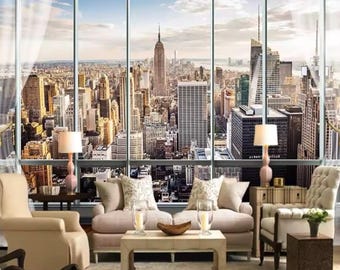 New York Skyline, New York Wall Mural, City Wall Mural, City Wallpaper, Peel and Stick Wallpaper, Home Decor, Wall Art, Photo Mural,