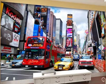 Times Square Wall Mural, New York Wall Mural, New York Wallpaper, City Wallpaper, Peel and Stick Wallpaper, Home Decor, Wall Art, Mural