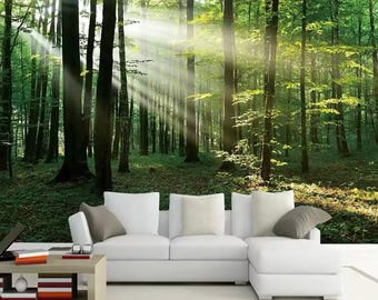 Papel de parede de floresta, mural de parede de floresta, papel de parede de árvores, papel de parede de paisagem, papel de parede removível e adesivo, decoração para casa, arte de parede, mural de fotos,