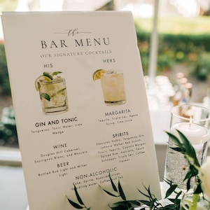 Menu du bar de mariage en téléchargement numérique