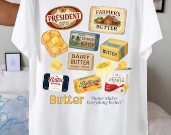 Retro Butter Labels PNG t-Shirt, Vintage Butter Sticker Clipart, Funny Kitchen Food Graphic, Butter Yellow Digital Download Tote DIY Crafts