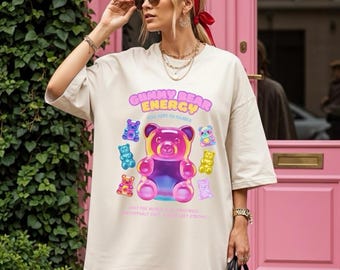 Gummy Bear Aesthetic T-Shirt PNG instant Download File Cute Y2K Pastel Graphic Tee - Kawaii Softcore Shirt Design - Trendy Gen Z Fashion