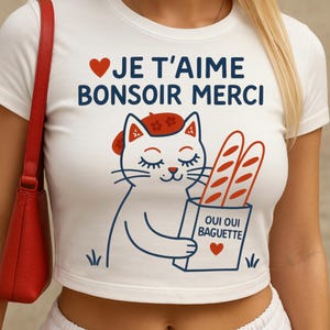 French Cat Baguette PNG Digital Download, Je T’aime Merci Paris Quote, Cute Parisian Cat Illustration for T-Shirt Tote Bag instant Download