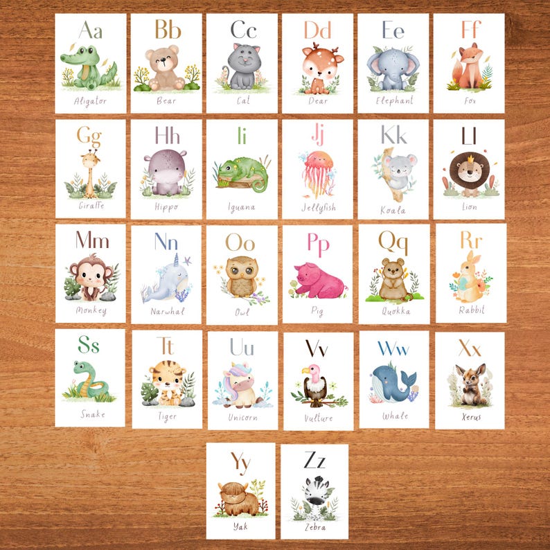 Animal Alphabet Flashcards, A - Z Learning Cards, Montessori Style ...