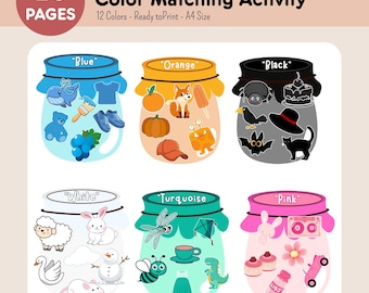 Actividad imprimible de combinación de colores: juego de libro entretenido para niños pequeños, práctica de motricidad fina y aprendizaje preescolar en casa.