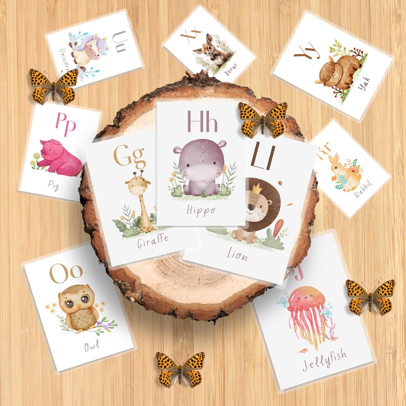 Animal Alphabet Flashcards, A - Z Learning Cards, Montessori Style ...