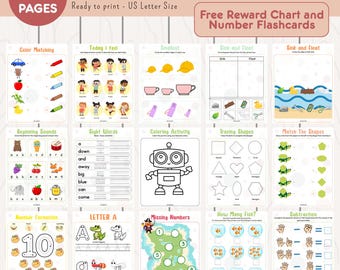 Schede didattiche per la scuola dell'infanzia, fogli per esercitarsi nella scrittura, attività di abbinamento, divertenti schede di matematica, libro interattivo, alfabeto, numeri, parole a vista, PDF