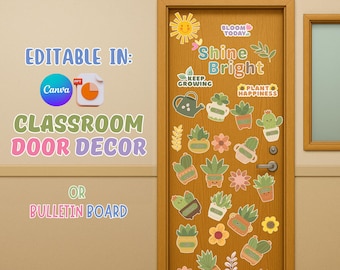 Botanical Classroom Door Decor Display Kit with Editable Student Name Tags for Teachers | Plant, Flower & Positive Quotes | Back to School