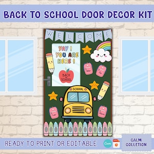 Classroom Door Decor Idea for Back to School, Welcome Bulletin Board Kit, Bus & Backpack Theme