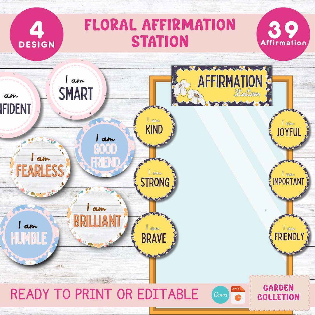 Floral Positive Affirmation Mirror Station for Elementary Classroom ...