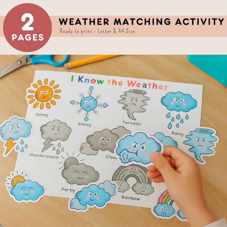Printable Weather Matching Worksheet, Match the Picture, Montessori ...