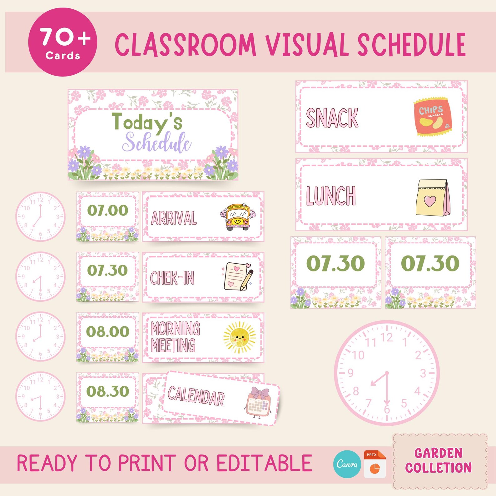 Floral Classroom Visual Schedule Chart | Daily Routine Cards for ...