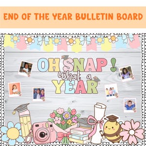 End of Year Classroom Decoration for Elementary School, Polaroid Frame End of the Year Bulletin Board Decor, Bouquet & Graduation Theme