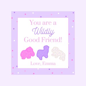 Valentine Tag Zirkustier Cookies, 3,5 x 3,5 Zoll matt Tier Cracker Valentinstag Karte, digitaler Download Valentinstag, anpassbare Karte