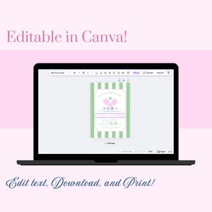 May include: A green and white striped invitation with a pink butterfly and the text "Let's Hit the Court!"  The invitation is for a tennis party and includes the date, time, and location.  The invitation is editable in Canva.