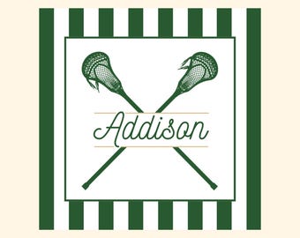Lacrosse Name Tag, Green Stripes, Team Gift (Canva Digital Download)