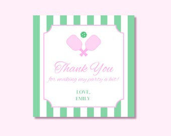 Pickleball Birthday Thank You Card, Pink & Green (Canva Digital Download)