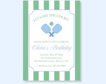 Pickleball Birthday Invitation, Customizable Canva Template (Canva Digital Download)