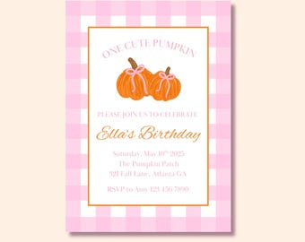 Pumpkin Patch Birthday Invitation Template, Pink Fall Theme (Canva Digital Download)