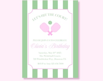 Pink and Green Pickleball Birthday Invitation, Canva Template (Canva Digital Download)
