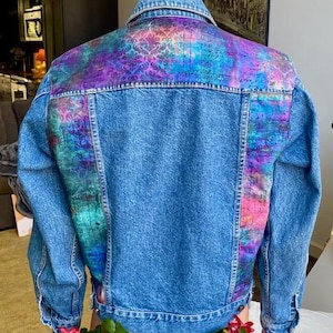 Way Cool Embellished Denim Upcycled Unisex Jacket with Designer Urban Grunge Fabric