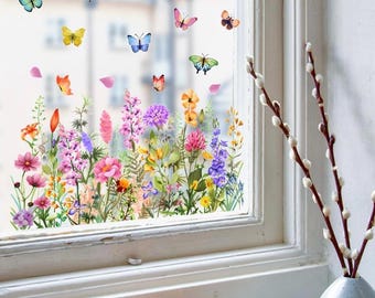 Rainbow Flowers Window Film: Static Cling Privacy Vinyl