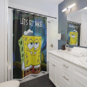 Rideaux de douche Bob l'éponge amusants, décoration de salle de bain, mettons-nous tous à nu, cadeau unique pour amis amateurs de blagues, personnage de dessin animé, salle de bain