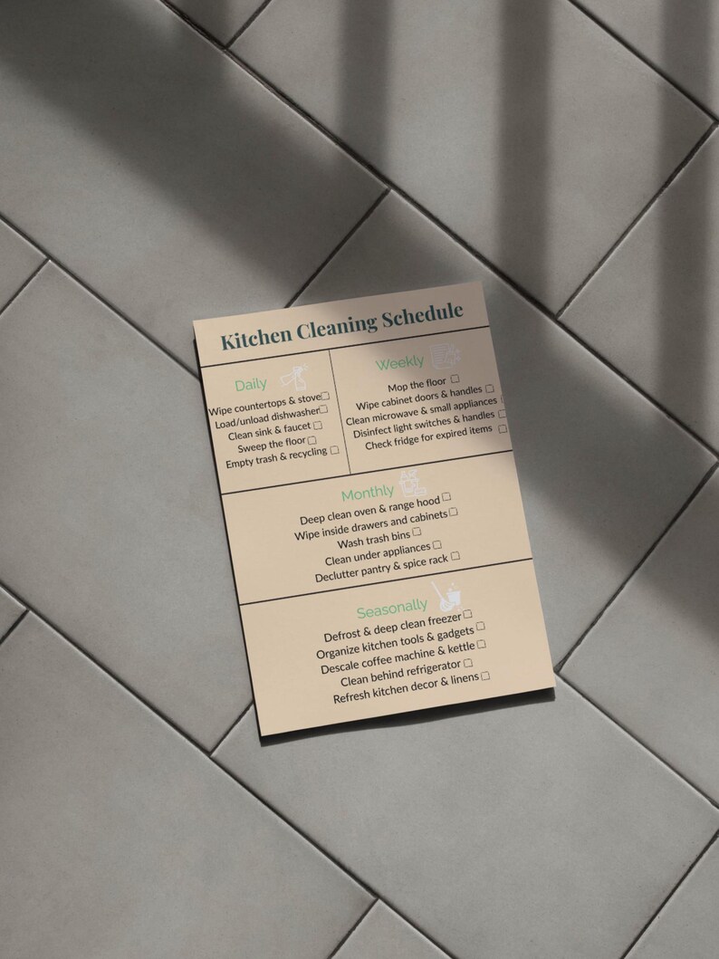Kitchen Cleaning Schedule Printable | Minimalist Cleaning Checklist PDF ...