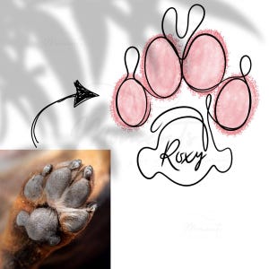 Custom Minimalist Dog Cat Paw Line Art Print Printable Modern Paw Illustration Drawing Decor Dog Doodle One Line With Name Colour From Photo