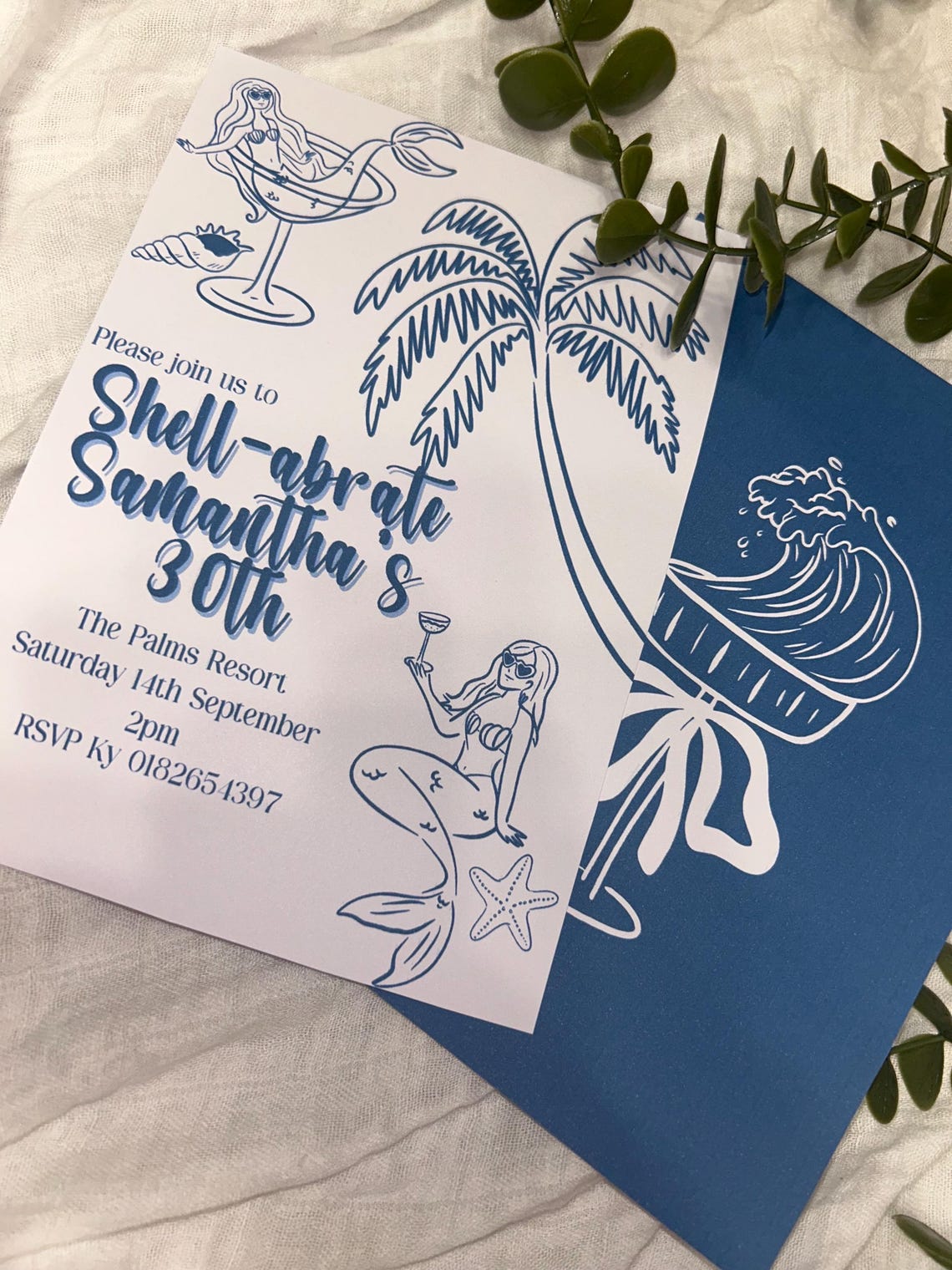 Shell-abrate Birthday Invitation Blue Tropical Beach Theme Ladies ...