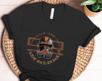 Custom Bad Batch Helmet T-Shirt | Star Wars Fan Art Tee | Clone Trooper Design with Aurebesh Text | Clone Tribute Shirt