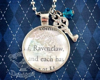 Upcycled Book Charm Necklace - Ravenclaw Key