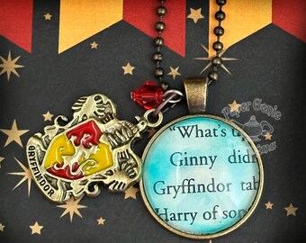 Upcycled Book Charm Necklace - Gryffindor Favs