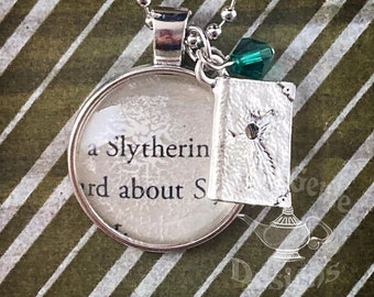 Upcycled Book Charm Necklace - Slytherin