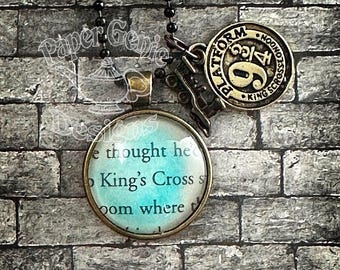 Upcycled Book Charm Necklace - King's Cross
