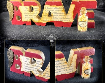Upcycled Book Page Decor - BRAVE