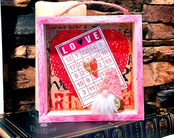 Valentine Gnome Shadowbox: Bingo Love
