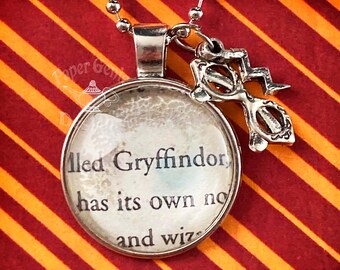 Harry Potter Inspired Upcycled Book Charm Necklace - Gryffindor