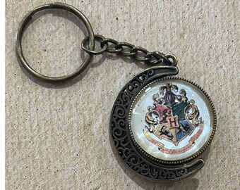 Upcycled Book Page Keychain - Magical Wizarding School