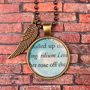 Upcycled Book Charm Necklace - Wingardium Leviosa